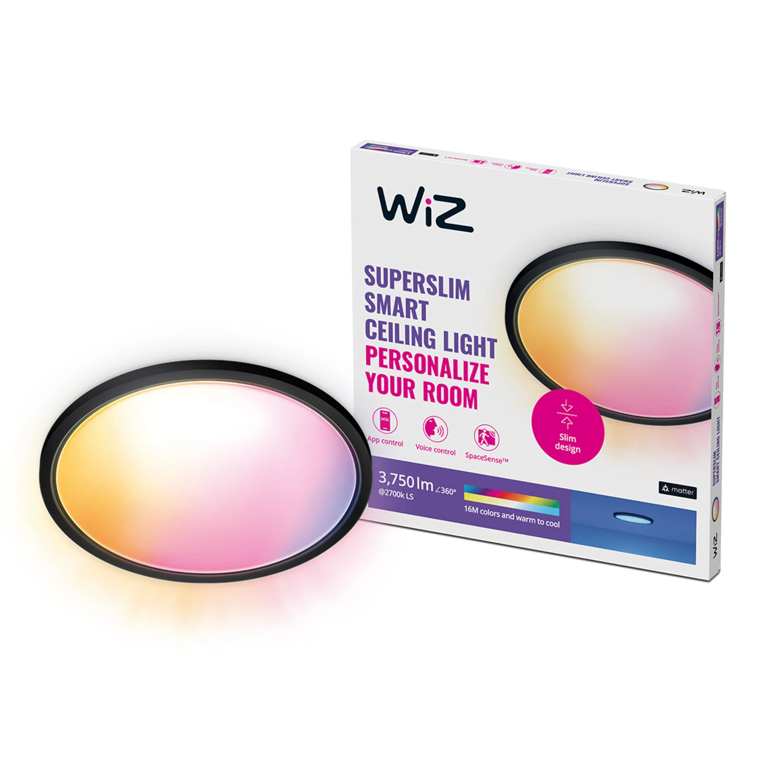 WiZ Plafón SuperSlim Negro RGBW 32W 3750lm 87201