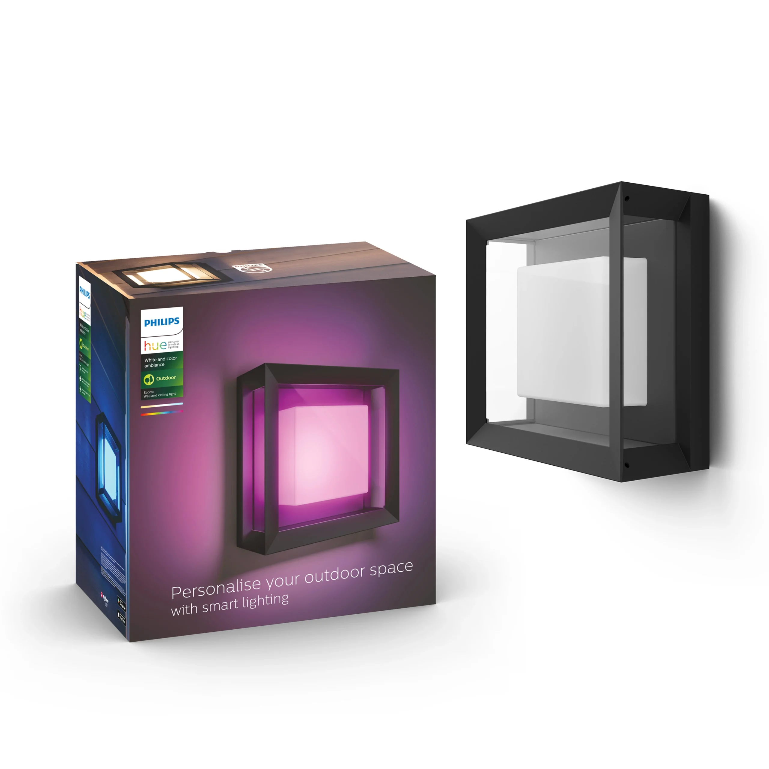 Philips Hue White and Color Ambiance Aplique de pared Econic negro RGBW 15W IP44 1743830P7