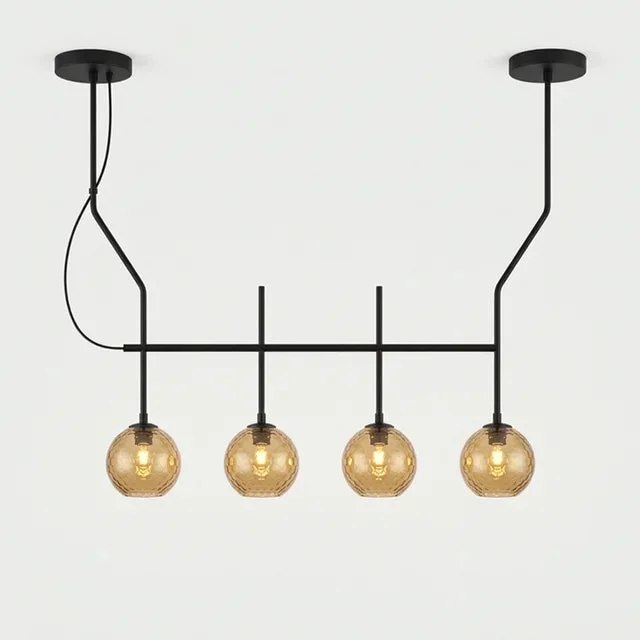 Lámpara de techo colgante ACB Maui 4 luces negro mate tulipas ámbar Ø18cm LED E27