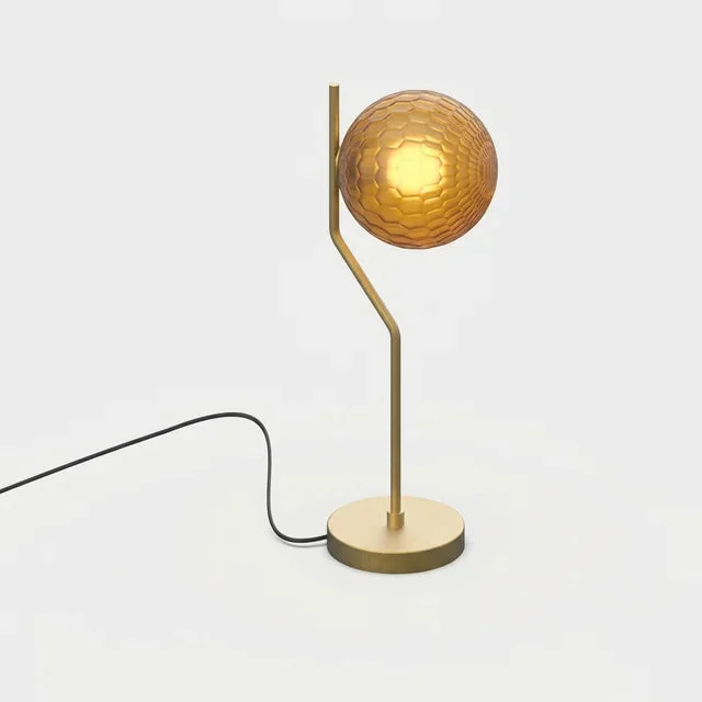 Lámpara de mesa ACB Maui oro viejo mate tulipa ámbar Ø18cm LED E27