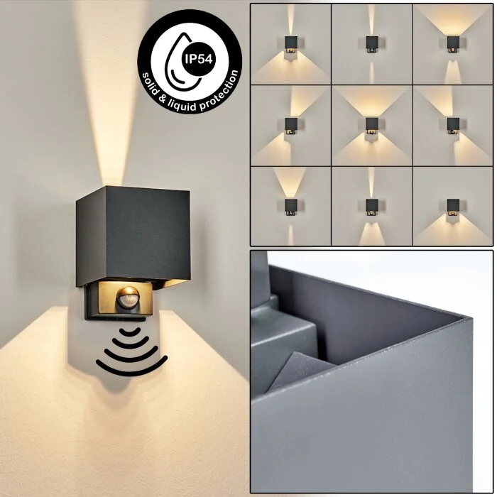 Almodofa Aplique de exterior, Lámpara Up & Down Antracita, 1 luz, Sensor de movimiento