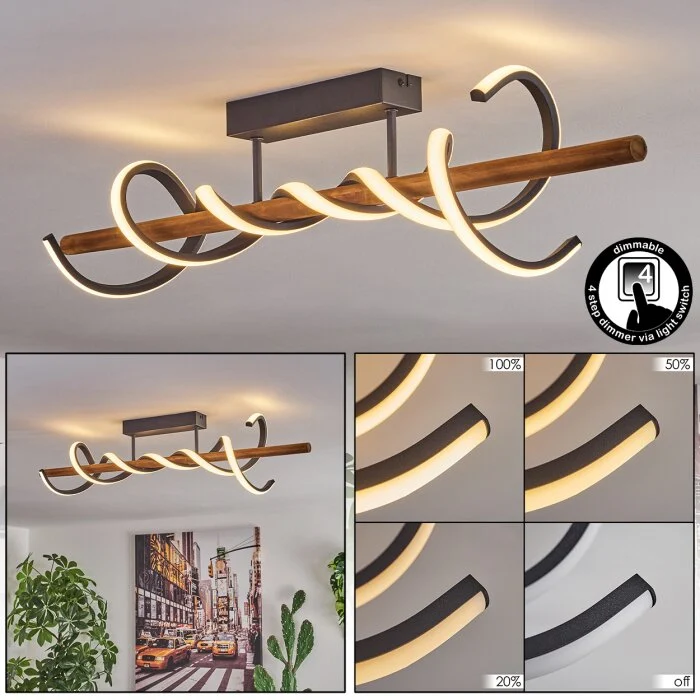Alvarim Lámpara de Techo LED Crudo, Negro, 1 luz