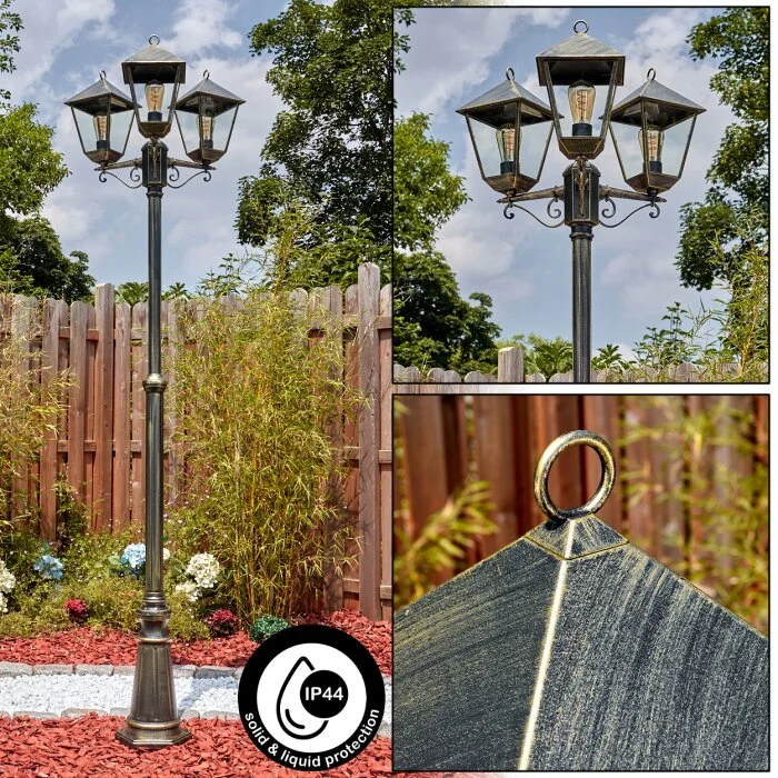 Anfei Iluminación exterior, Candelabro, Iluminación de caminos dorado, Negro, 3 luces