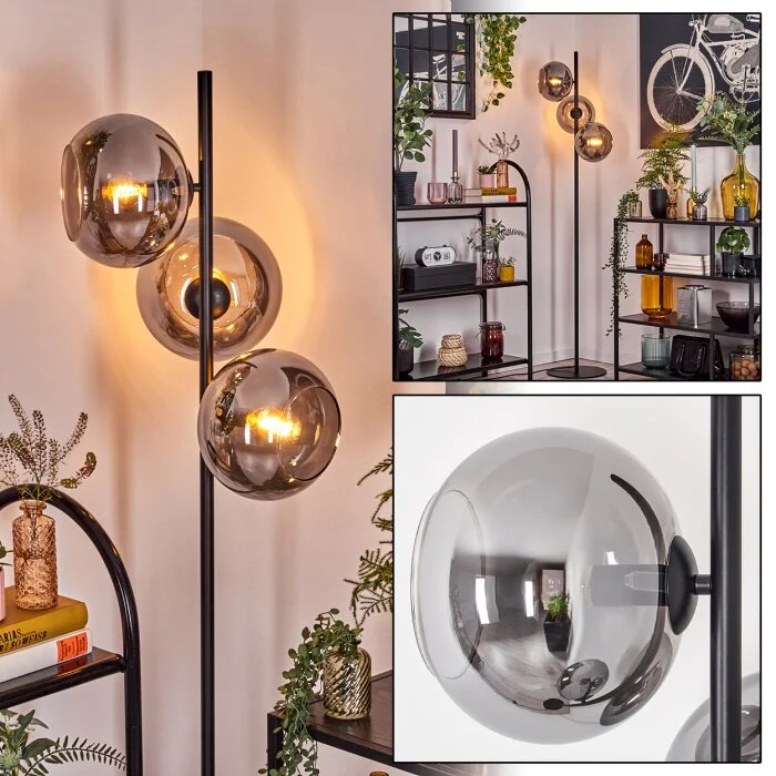 Apedo Lámpara de pie Ahumado, 3 luces