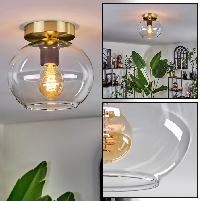 Apedo Lámpara de Techo - Cristal 20 cm dorado, Negro, 1 luz