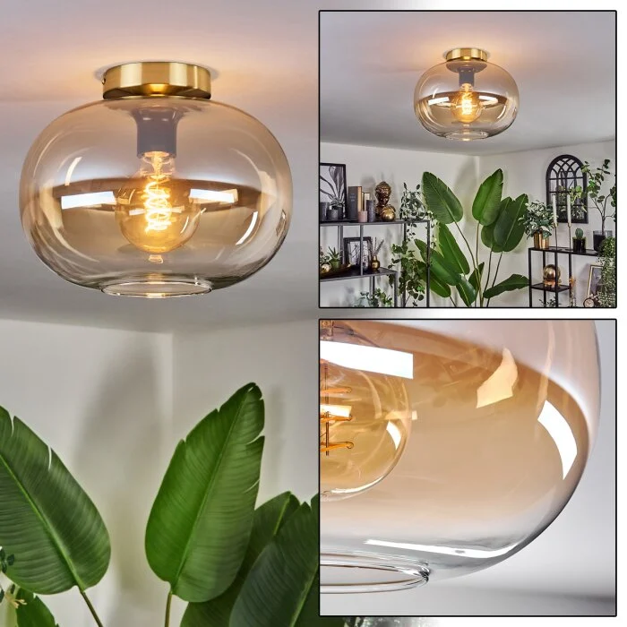 Apedo Lámpara de Techo - Cristal 30 cm dorado, Negro, 1 luz