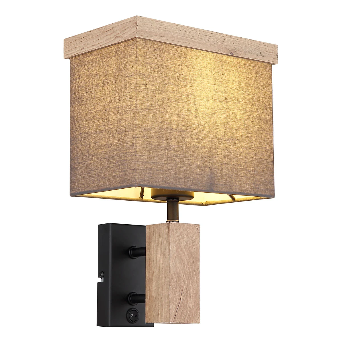 Aplique de pared rural de metal y madera negro Globo Ossi