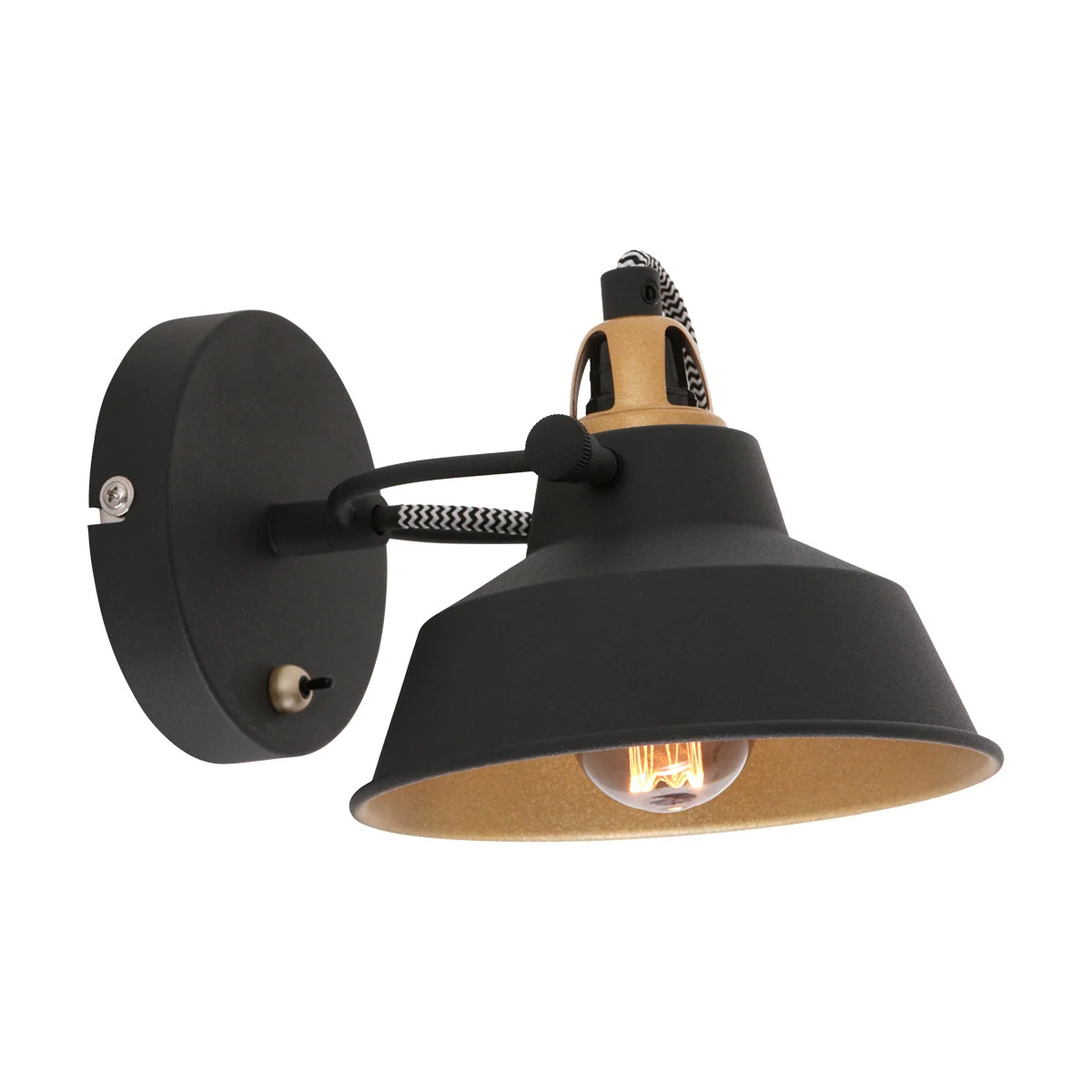 Aplique de pared industrial negra / dorada ajustable Mexlite Nove