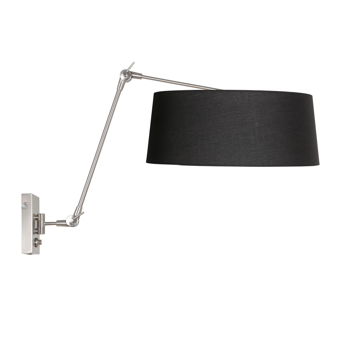 Apliqué de pared color acero con pantalla de lino negro Steinhauer Prestige Chic