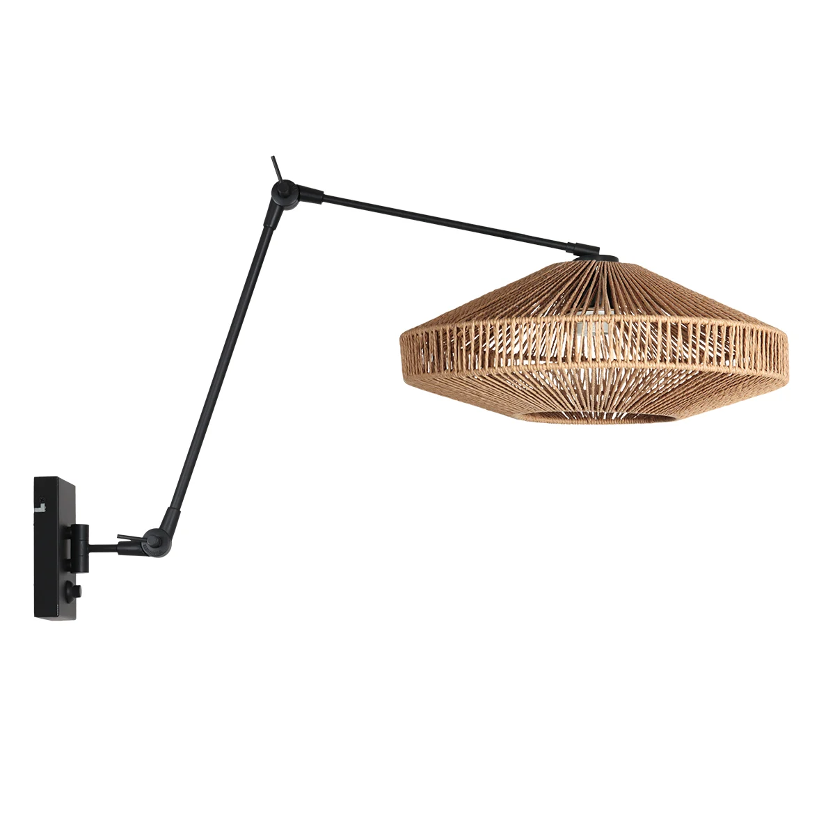 Apliqué de pared negro con pantalla de cuerda Steinhauer Prestige Chic