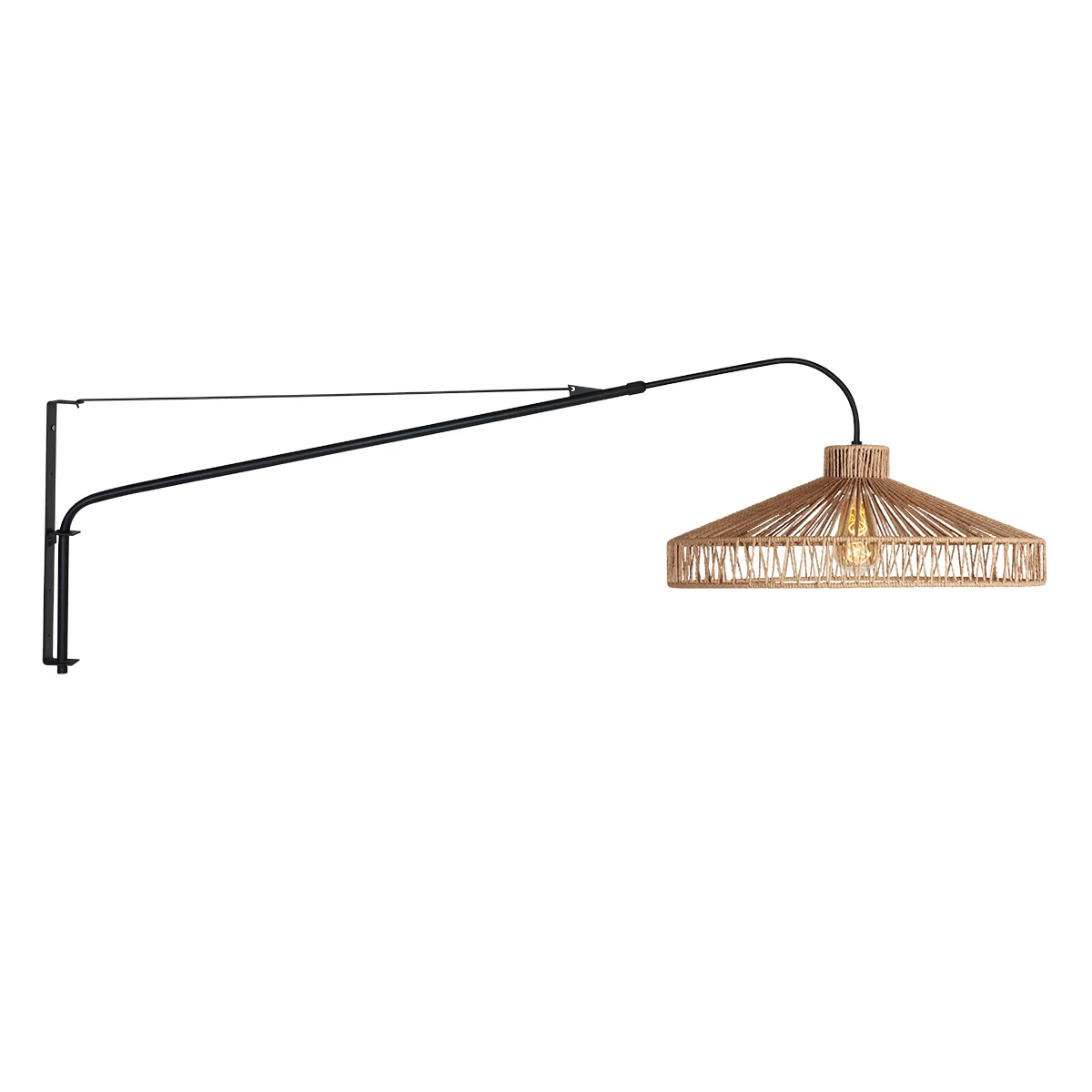 Apliqué de pared negro con pantalla de cuerda tejida abierta Steinhauer Elegant Classy