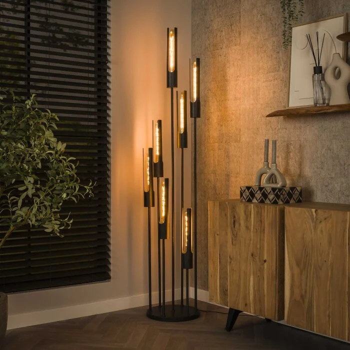 Asila Lámpara de pie Negro, 7 luces