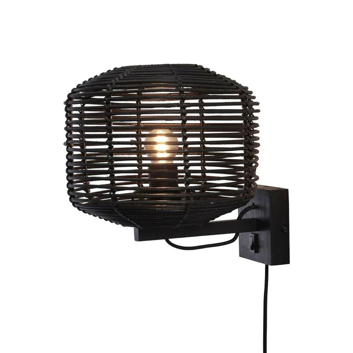 Lámpara de pared redonda bohemia de ratán negro GOOD & MOJO Tanami