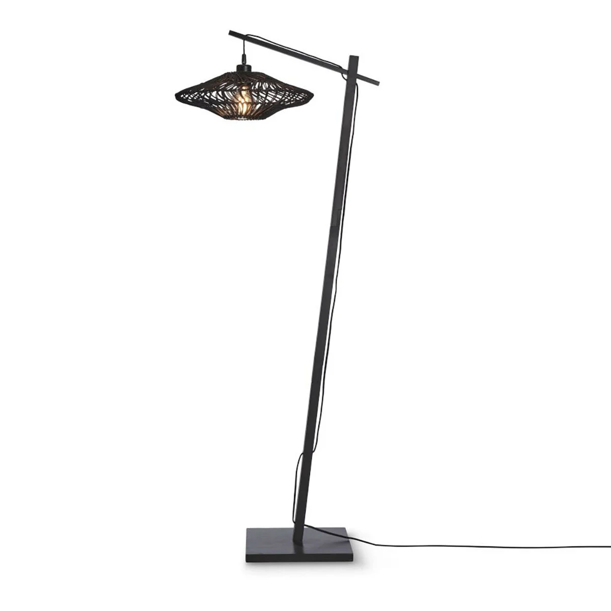 Lámpara de pie redonda en ratán negro estilo boho Zanzibar – GOOD&MOJO