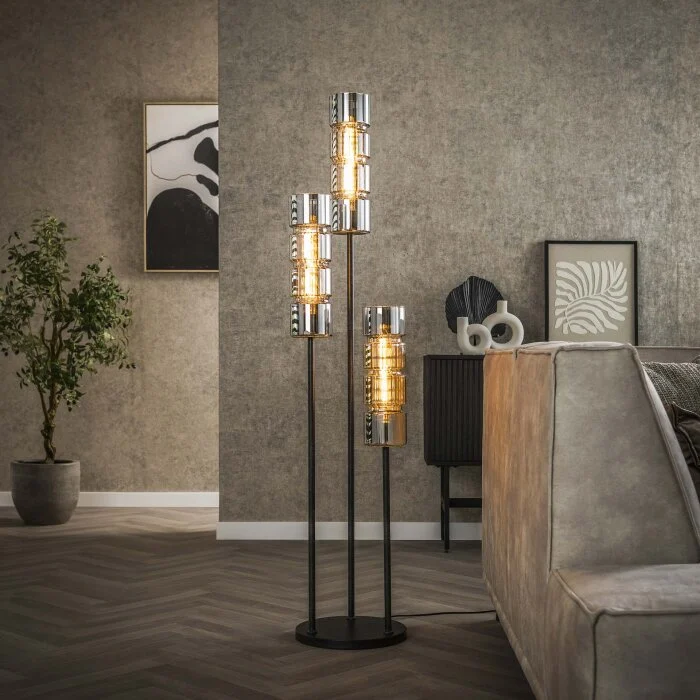 Barel Lámpara de pie Negro, 3 luces