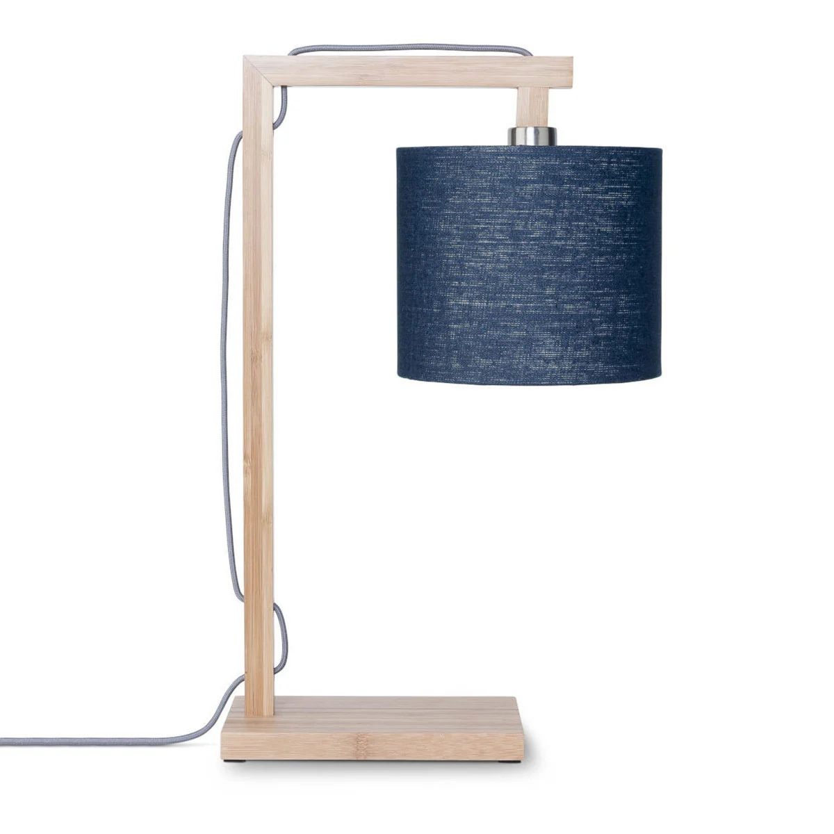 Lámpara de mesa escandinava redonda azul de lino GOOD & MOJO Himalaya