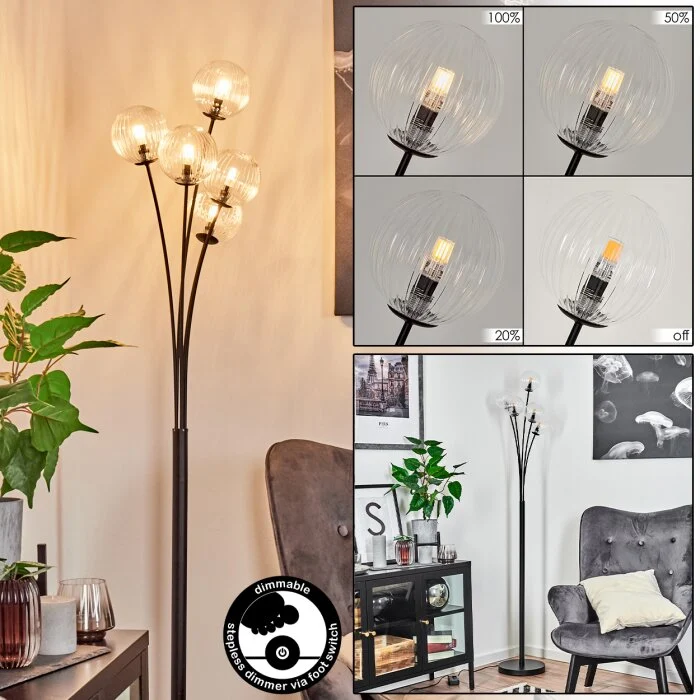 Bernado Lámpara de Pie Negro, 5 luces
