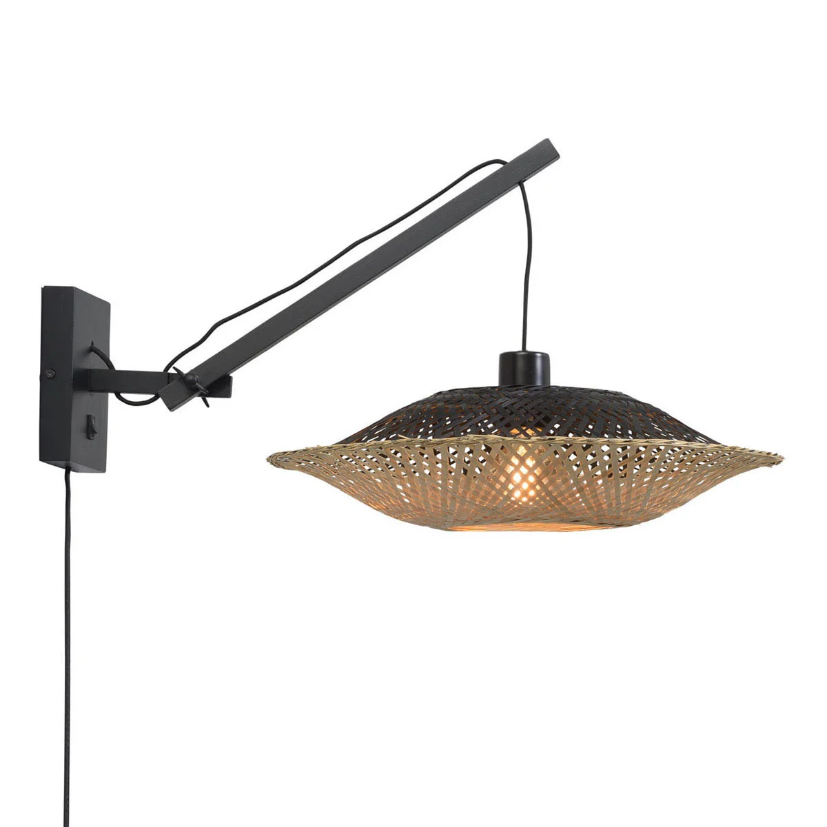 Lámpara de pared bohemia en forma de plato_negra natural GOOD & MOJO Kalimantan