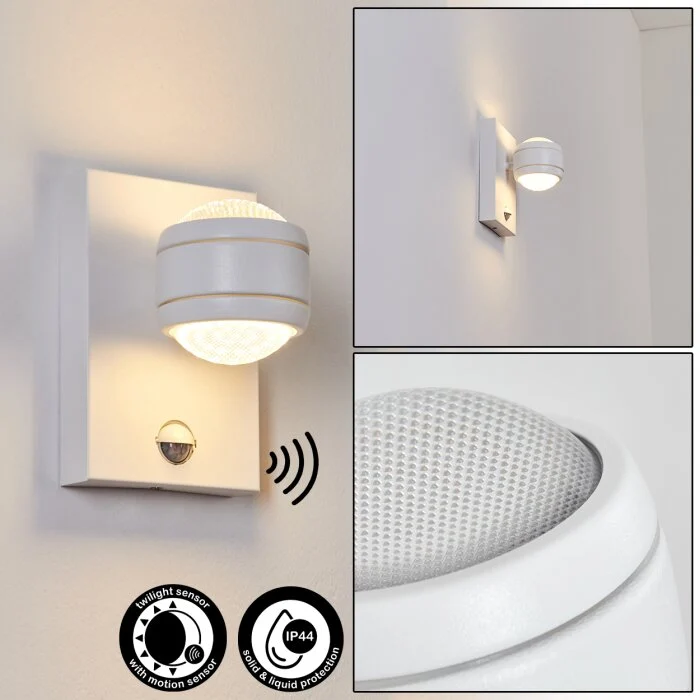 Borlo Aplique para exterior LED Blanca, 2 luces, Sensor de movimiento