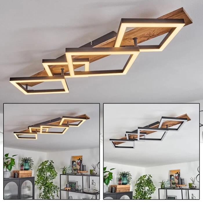 Cascada Lámpara de Techo LED Marrón, Color madera, Negro, 1 luz