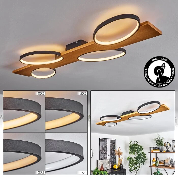 Chancani Lámpara de Techo LED Crudo, Negro, 1 luz