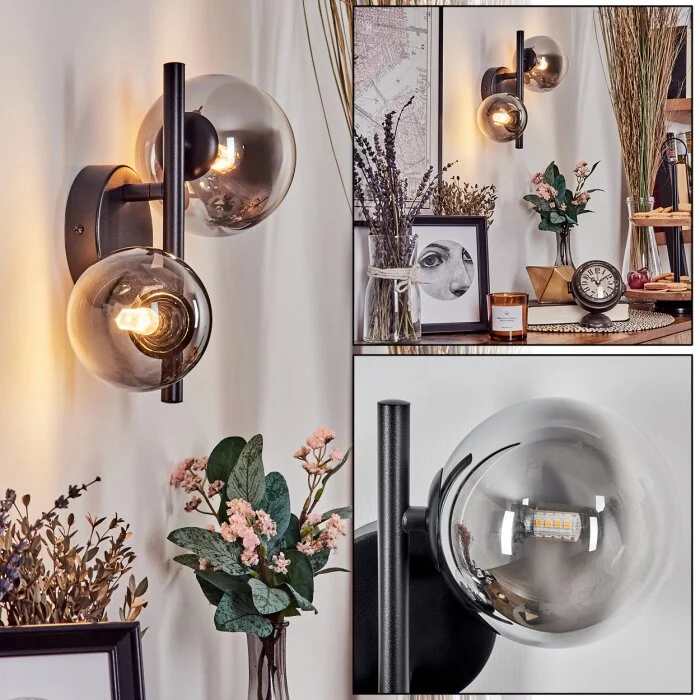 Chehalis Aplique - Cristal 10 cm, 12 cm Negro, 2 luces