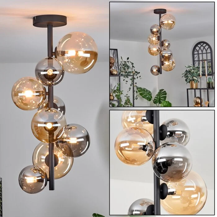 Chehalis Lámpara de Techo - Cristal 10 cm, 12 cm, 15 cm Colores ámbar, Ahumado, 8 luces