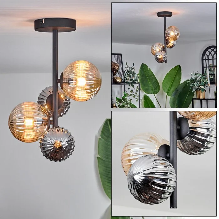 Chehalis Lámpara de Techo - Cristal 10 cm,12 cm Colores ámbar, Ahumado, 4 luces