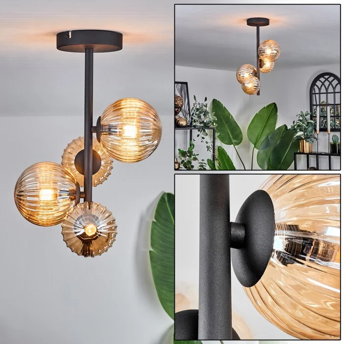 Chehalis Lámpara de Techo - Cristal 10 cm,12 cm Colores ámbar, 4 luces