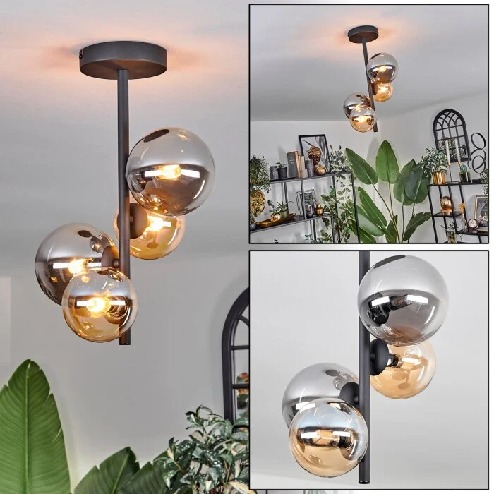 Chehalis Lámpara de Techo - Cristal 10 cm, 12 cm Colores ámbar, Ahumado, 4 luces