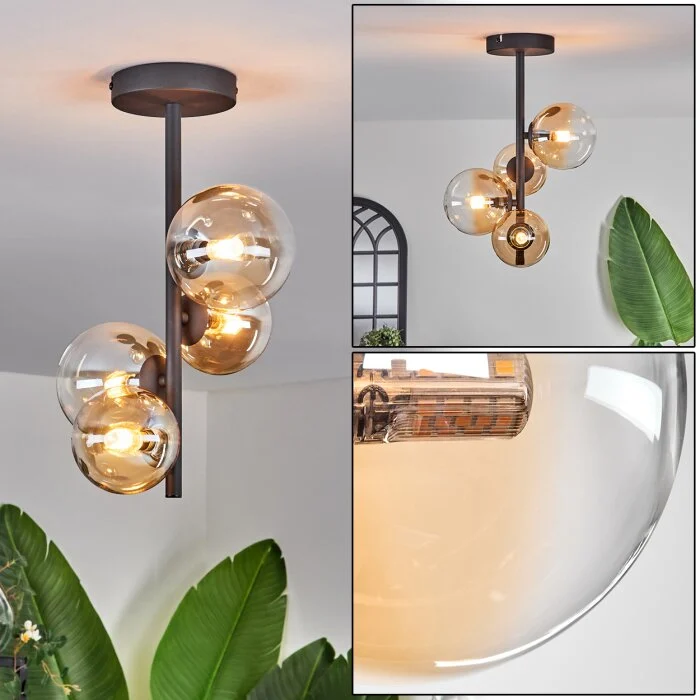 Chehalis Lámpara de Techo - Cristal 10 cm, 12 cm Colores ámbar, Transparente, 4 luces