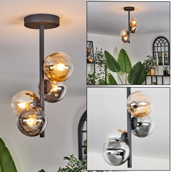Chehalis Lámpara de Techo - Cristal 10 cm Colores ámbar, Transparente, Ahumado, 4 luces