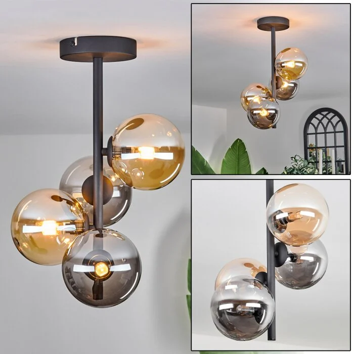 Chehalis Lámpara de Techo - Cristal 12 cm Colores ámbar, Ahumado, 4 luces