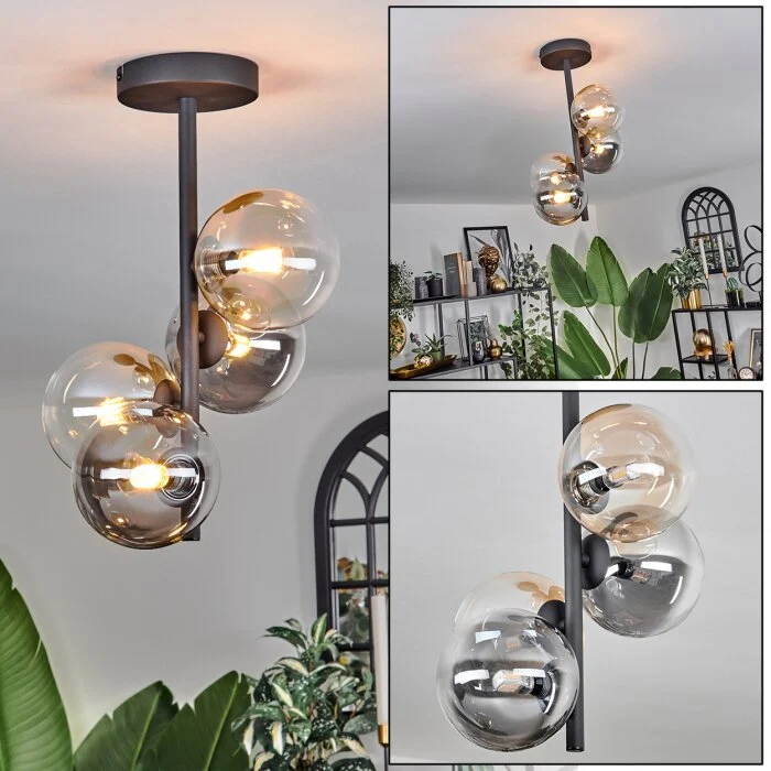 Chehalis Lámpara de Techo - Cristal 12 cm Colores ámbar, Transparente, Ahumado, 4 luces