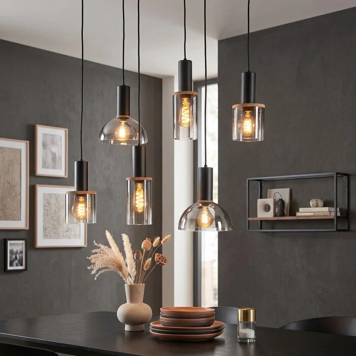 Classon Lámpara Colgante Negro, 6 luces