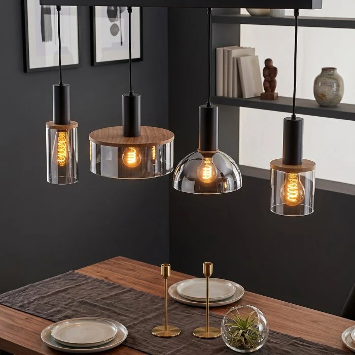 Classon Lámpara Colgante Color madera, Negro, 4 luces