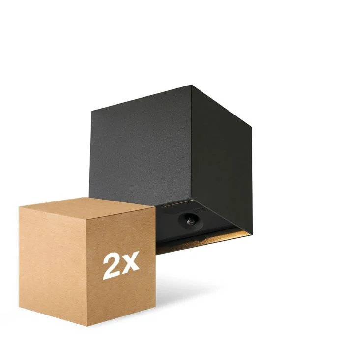 Multipack 2x D'Lite Luz De Pared Elingen Aluminium Negro Up & Down 2.9W 170lm - 830 Luz Cálida | IP65 - A Pilas - Sensor De Luz