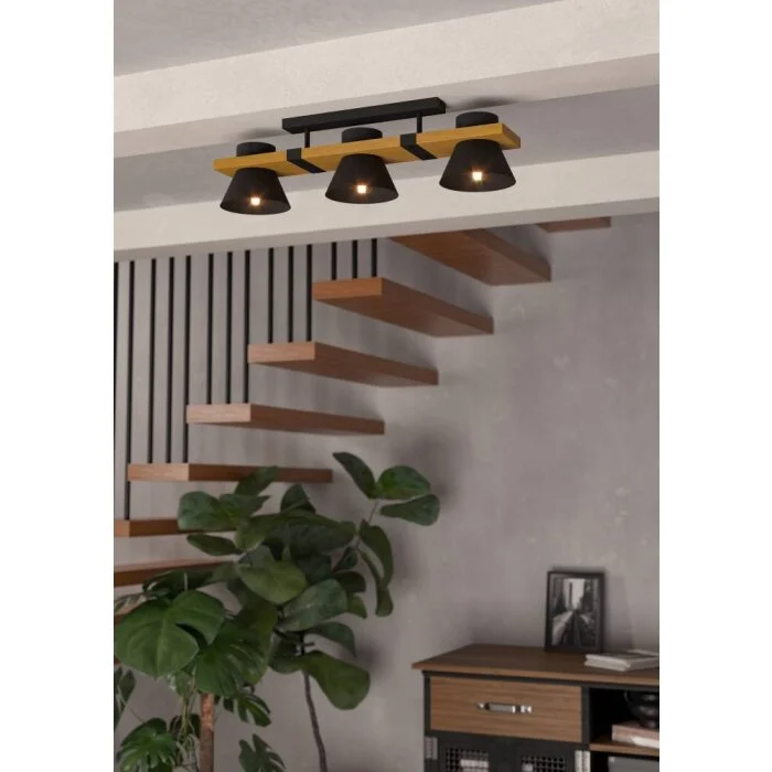 Eglo MACCLES Lámpara de Techo Crudo, Negro, 3 luces