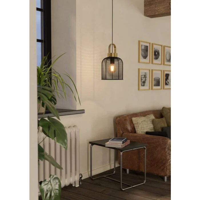 Eglo ROUNDHAM Lámpara Colgante Latón, Negro, 1 luz