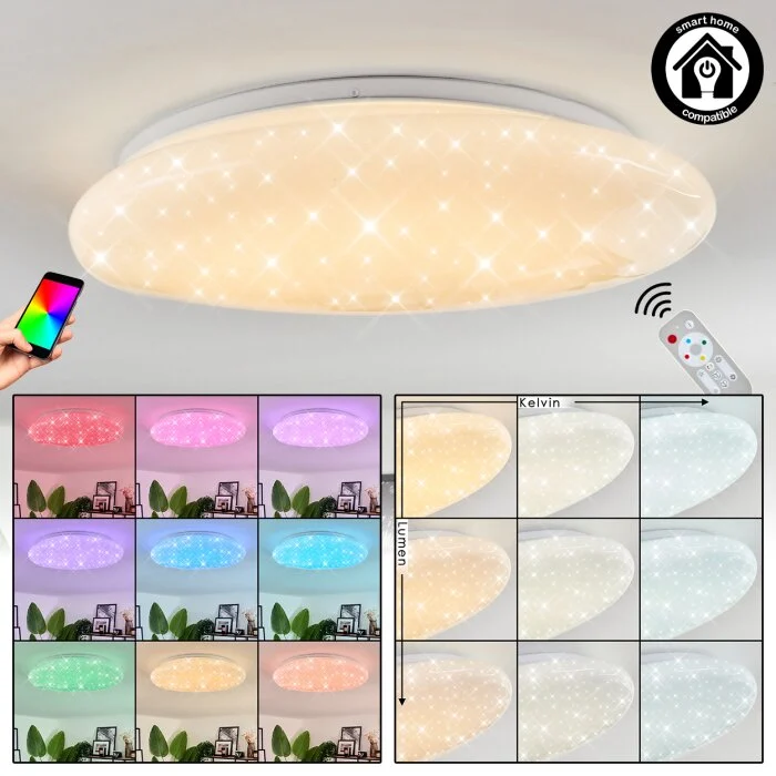 Esgos Lámpara de Techo LED Blanca, 1 luz, Mando a distancia