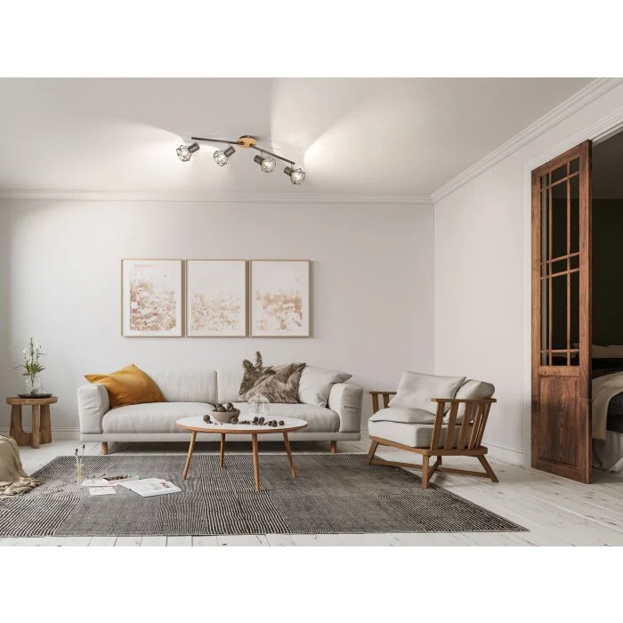 Fischer & Honsel Ran Lámpara de Techo Gris, Color madera, 4 luces