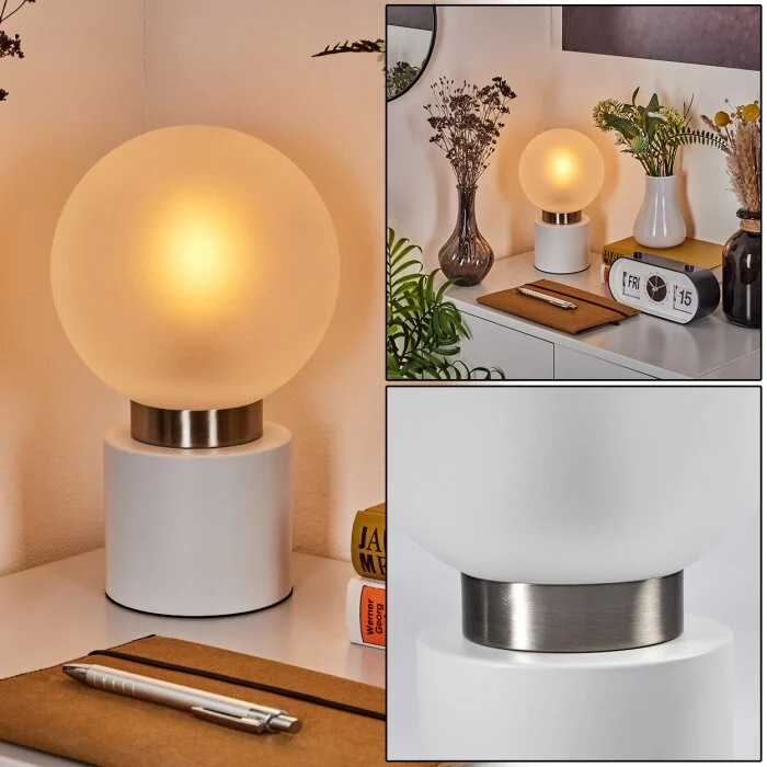 Flawil Lámpara de mesa Níquel-mate, Blanca, 1 luz