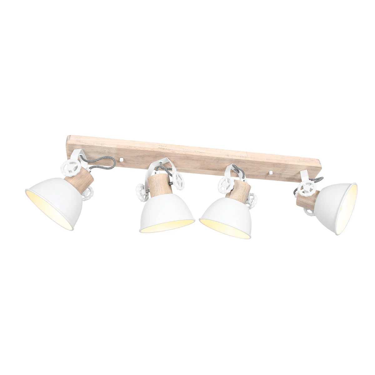 Foco industrial blanco de metal y madera de caucho Mexlite Gearwood