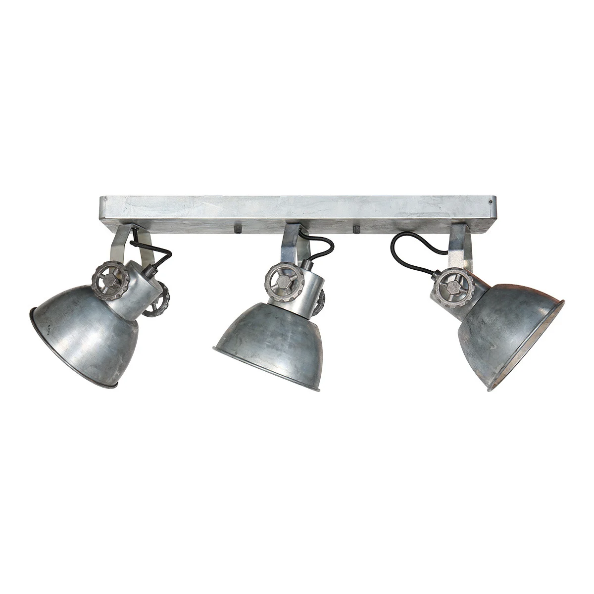 Foco de techo industrial de tres luces plateado Mexlite Gearmetal níquel
