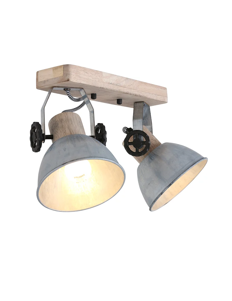 Foco doble de madera Mexlite Gearwood níquel