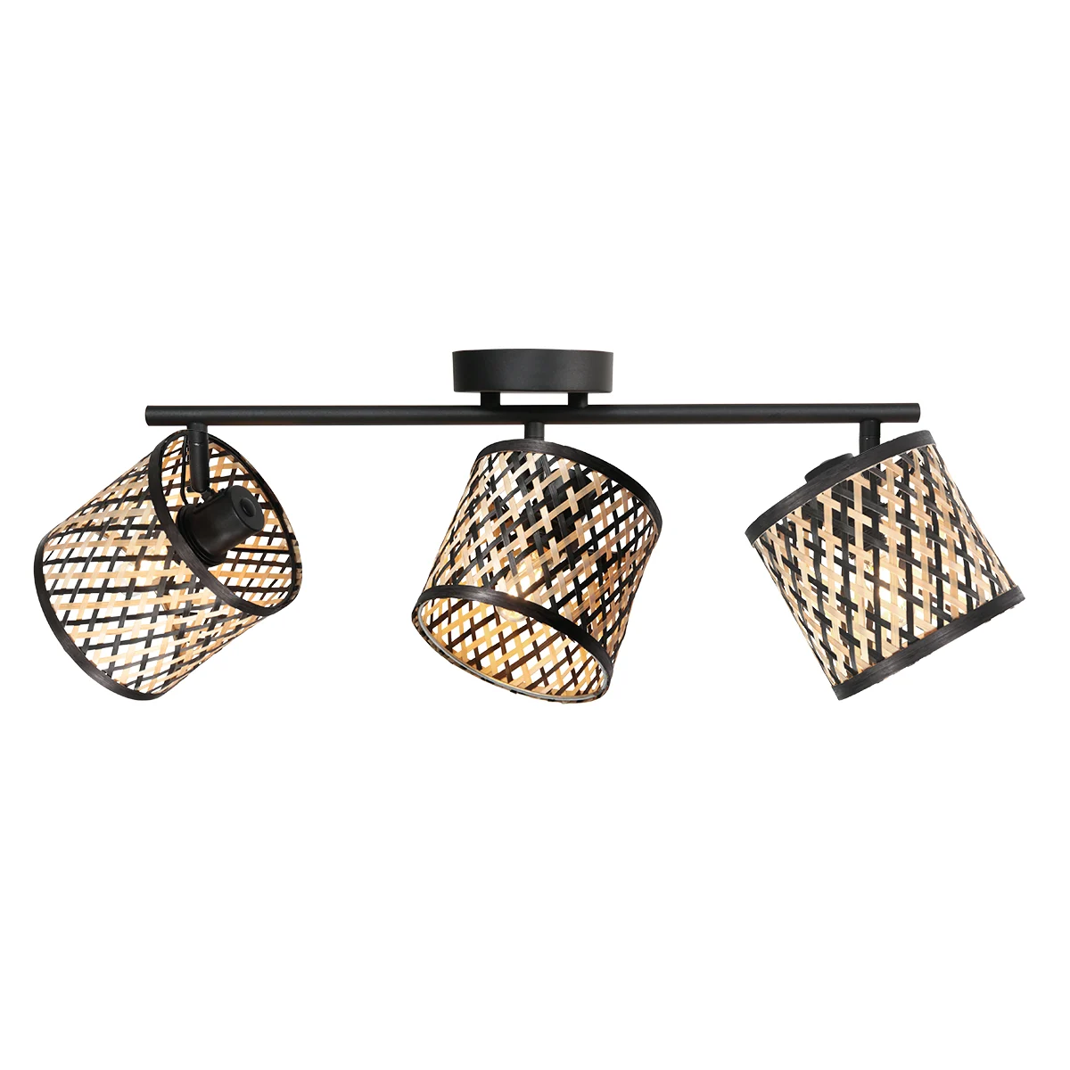 Foco de 3 luces negro con pantallas de bambú Mexlite Bambus