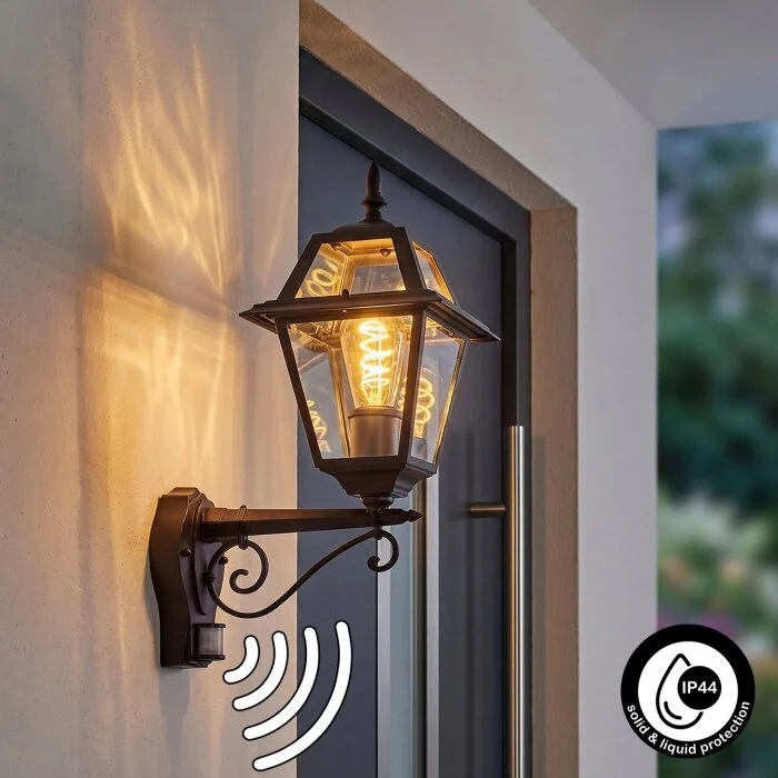 Fornelos Iluminación exterior, Aplique de exterior, Apliques Negro, 1 luz, Sensor de movimiento