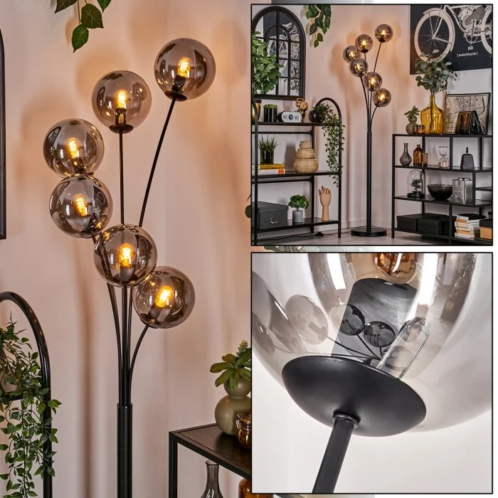 Gastor Lámpara de Pie - Cristal 15 cm Ahumado, 6 luces