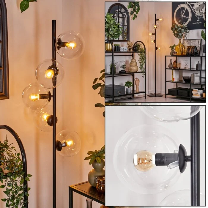 Gastor Lámpara de Pie - Cristal 15 cm Transparente, 5 luces