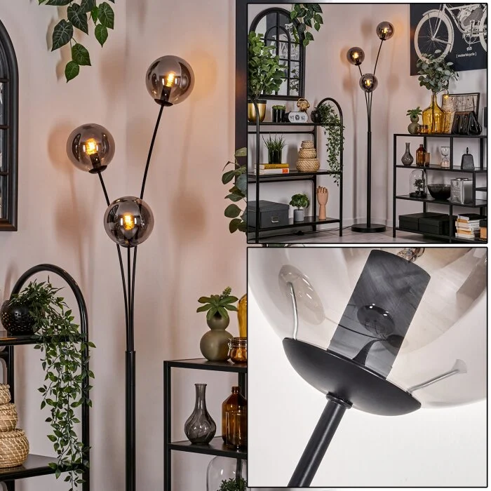 Gastor Lámpara de Pie - Cristal 15 cm Ahumado, 3 luces